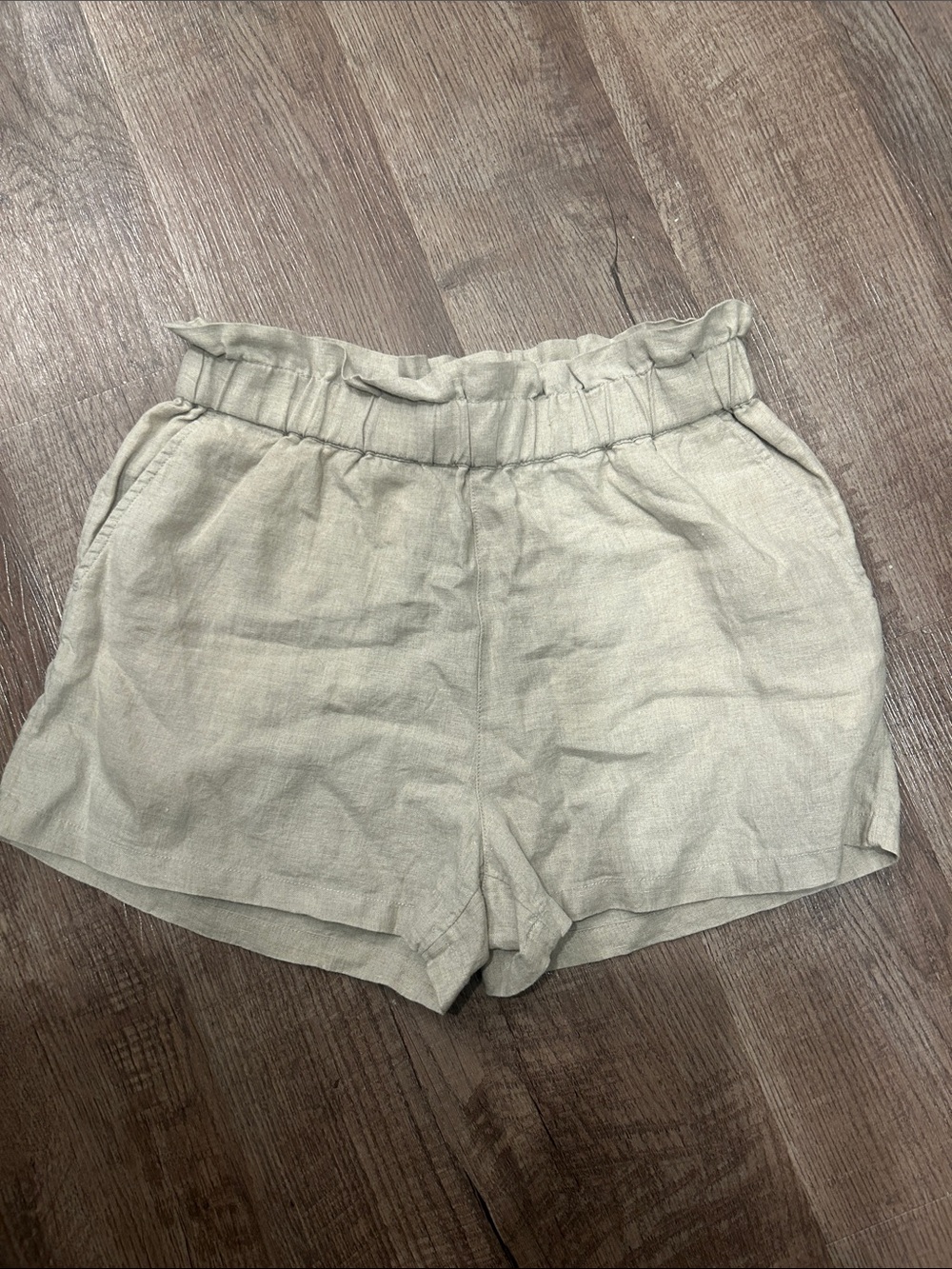 C&C California High Waisted Paperbag Linen-Blend Shorts in Beige